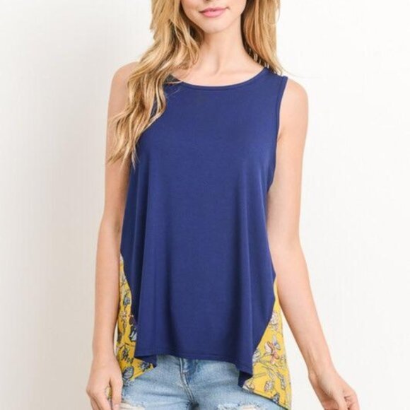 Blue and yellow butterfly print tank, size 3X - Picture 3 of 7